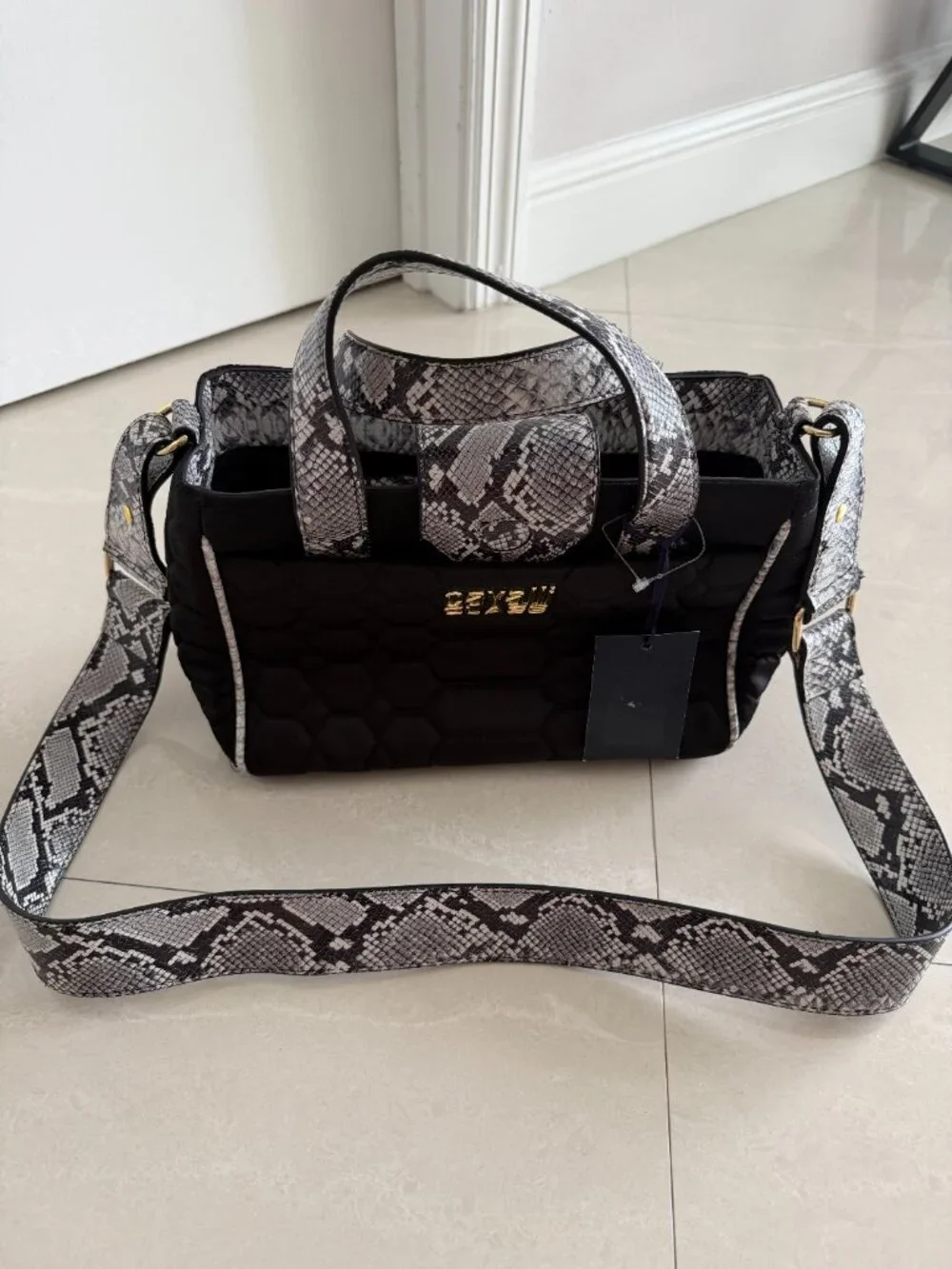 Cavalli Class Milano RMX Crossbody Satchel/Handbag – Black Leopard Accent